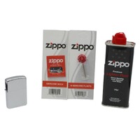 JMCo Silver Oil Lighter + Zippo Cigarette Lighter Refill Fluid 125ml+Wick+Flints