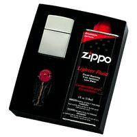 Zippo Satin Chrome Lighter with 125ml Fluids and Flints - Gift Set 
