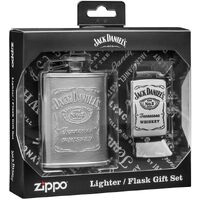 Zippo Jack Daniels Hip Flask and Lighter Gift Set Stainless Steel 