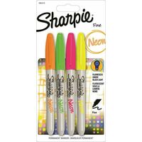 SHARPIE FLURO NEON MARKERS 4 PACK Fine Point Fluro Permanent Sharpies Marker Pen