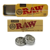 RAW Mini 1 1/4 Set - Raw Metal Tin Case + Raw Papers with Tips + Mini Grinder