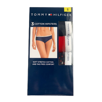 3 x TOMMY HILFIGER Women’s Cotton Hipsters Underwear | Navy/Red/Printed Pack