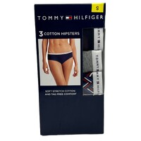 3 x TOMMY HILFIGER Women’s Cotton Hipsters Underwear | Black/Grey/Printed Pack