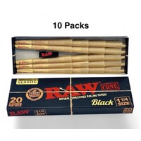 10 X Raw Black Ultra Fine Natural Unrefined 1 1/4 Pre Rolled Paper Cones 20 Pack Cone