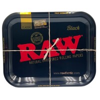 Large Raw Metal Rolling Tray Smoking Cigarette Black Design - (34x27.5cm)