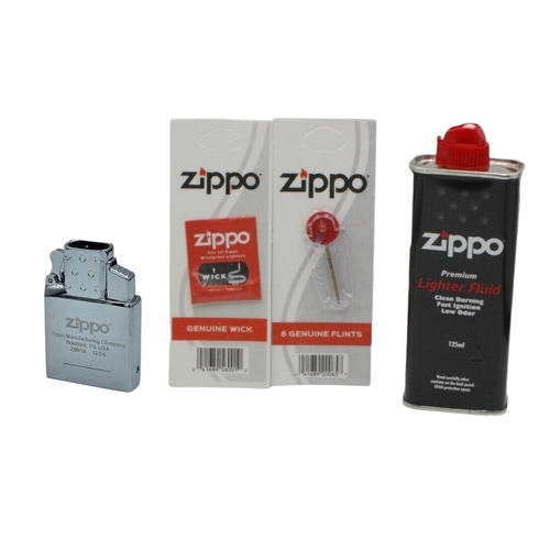 Zippo 65827 Butane Lighter Insert + Cigarette Lighter Refill Fluid 125ml+Wick+Flints