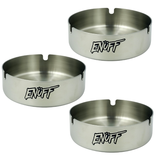 3 x Enuff Stainless Steel Ashtray 12cm Round Brushed Finish Indoor Outdoor Use