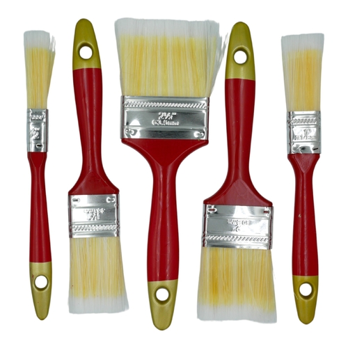 5pc Paint Brush Set Red Handle Flat &amp; Angle 0.5-2.5 Inch Home Paint Design Art