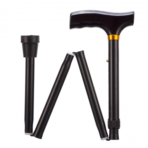 Adjustable Black Walking Stick Cane Metal Folding Collapsible Hiking Travel 91cm