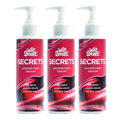 3 x 250ml Wet Stuff Secrets Cream Lube Hypoallergenic Long Lasting Personal Lube