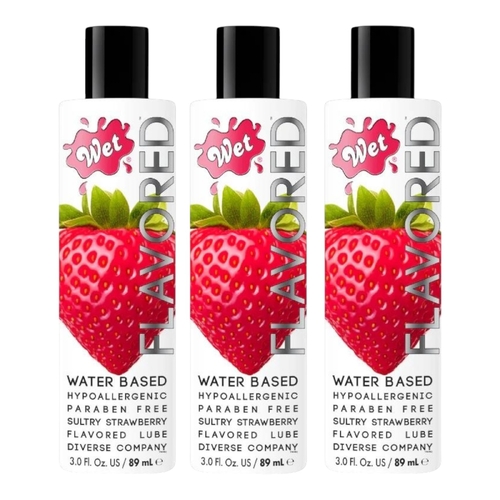 3 x 89ml Wet Flavoured Lube Sexy Strawberry Edible Oral Massage Safe Gel