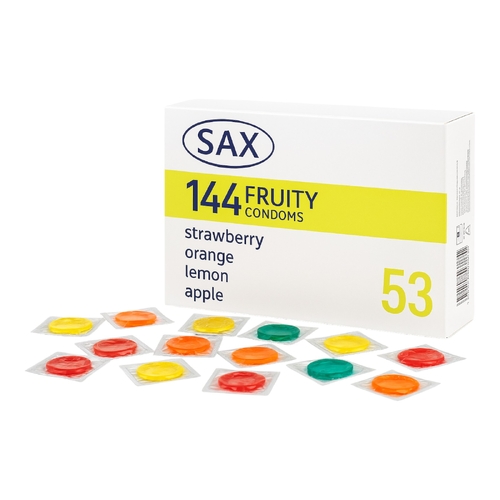 144 Pack SAX Fruity Flavoured Condoms Apple Strawberry Orange Lemon 53mm