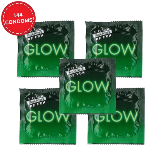Box of 144 Four Seasons Glow N Dark Condoms 53mm Lubricated Sachets