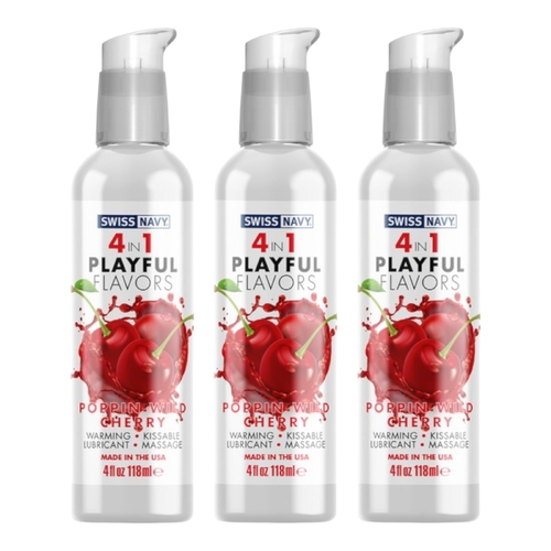 3 x 118ml Swiss Navy 4-in-1 Wild Cherry Lubricant Edible Warming Massage Safe