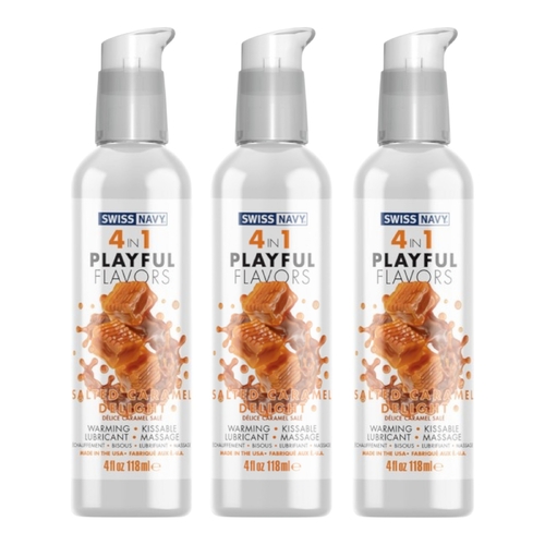 3 x 118ml Swiss Navy 4-in-1 Salted Caramel Lubricant Edible Warming Massage Safe