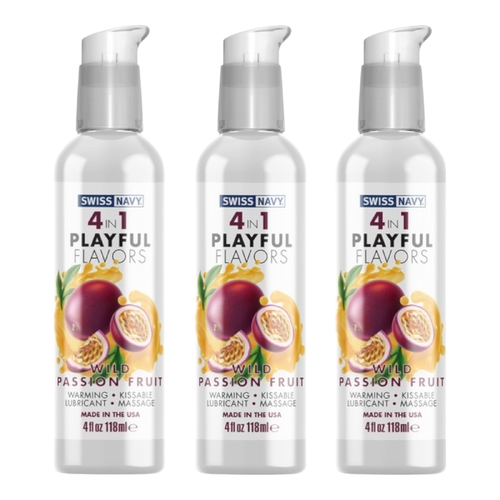 3 x 118ml Swiss Navy 4-in-1 Passion Fruit Lubricant Edible Warming Massage Safe