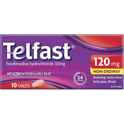 Hayfever Allergy Relief 120 mg - Non-drowsy - For Sneezing and Runny Nose, 10 Tablets 10 count