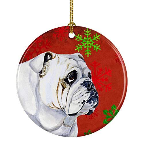 Bulldog English Red Snowflake Holiday Christmas Ceramic Ornament, Caroline&#39;s Treasures