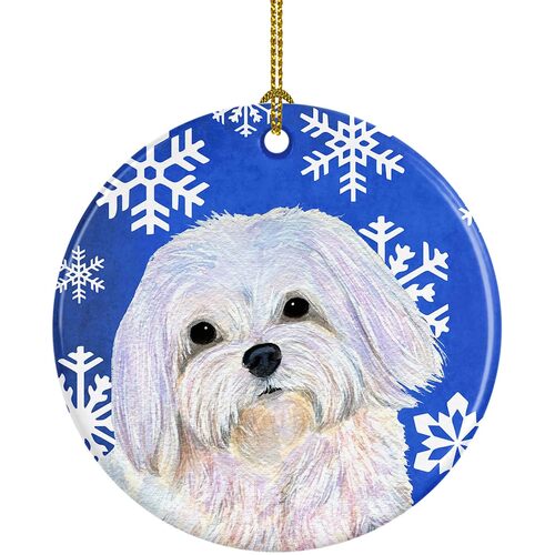 Maltese Winter Snowflakes Holiday Christmas Ceramic Ornament Caroline&#39;s Treasures SS4620-CO1