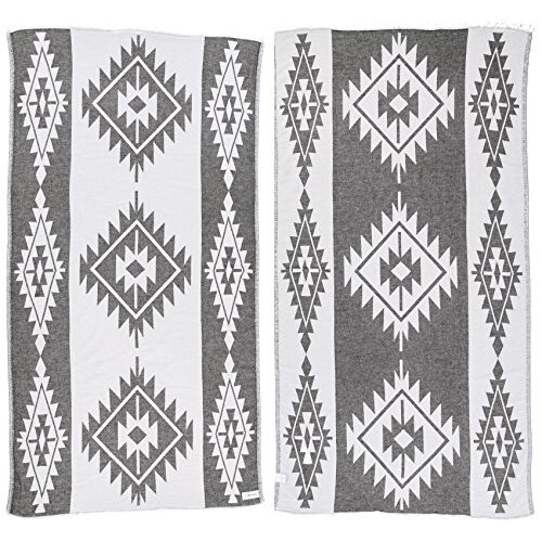 Bersuse 100% Cotton Malibu Lightweight Quick Dry Turkish Beach Towel - 95 x 175 cm,  Tulum, Dual-Layer Handloom Turkish, Black