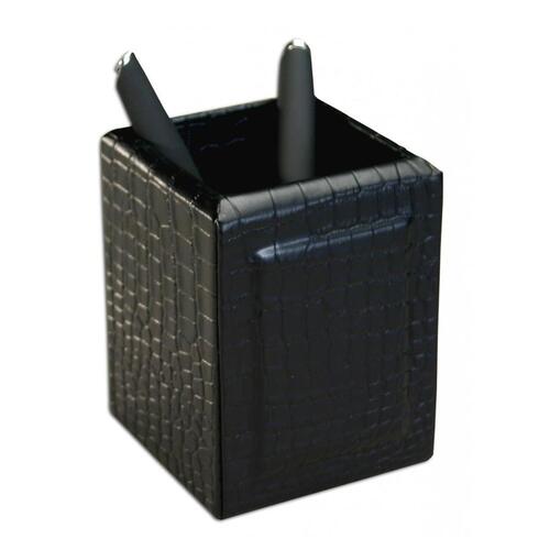 Dacasso Black Crocodile Embossed Leather Pencil Cup Home Office Organisation