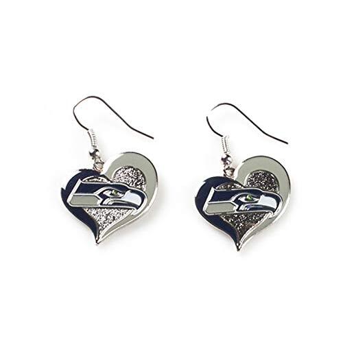 Seattle Seahawks Logo 3/4&quot; Swirl Heart Dangle Earring Set - NFL Sports Team