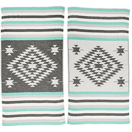 Bersuse 100% Cotton Oeko-TEX Certified Carmen Turkish Handloom Towel - 1x1.8m Inches, Black/Mint