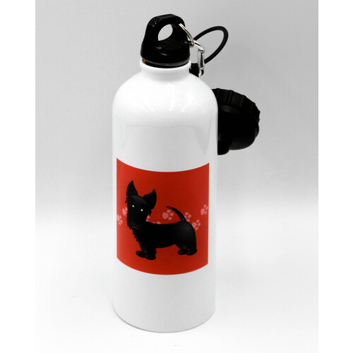 Cute Black Scottie - Cartoon Dog - Red with Pawprints - Sports eco-friendly Water Bottle, 620 ml (21oz)  3dRose