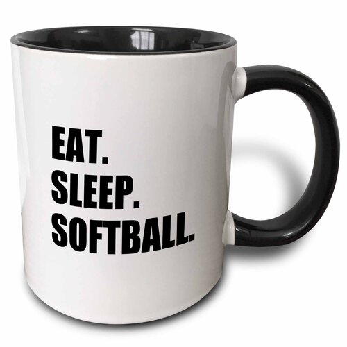 Eat Sleep Softball - Team Sport Playing Enthusiast Play Player Text - Two Tone Mug, 325 ml (11oz) , Black/White -3dRose