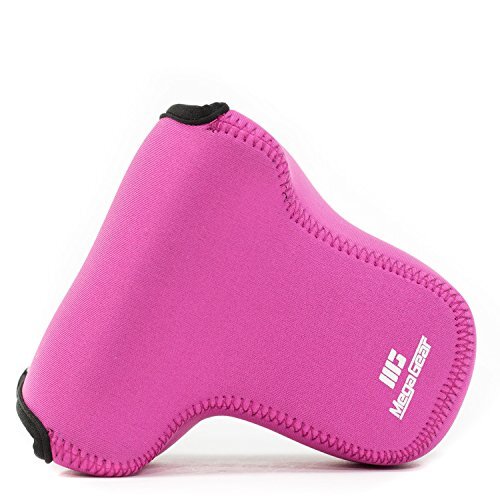 MegaGear Panasonic Lumix DMC-GX85, GX80 with 14-140mm Lens Ultra Light Neoprene Camera Case, with Carabiner - Hot Pink - MG742