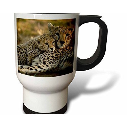 Cheetah with cub Travel Mug, 414ml (14oz), Stainless Steel- 3dRose