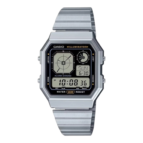 Casio A130WE-1A Mens Digital Watch Stainless Steel Retro World Time Alarm