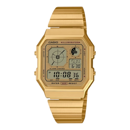 Casio A130WEG-9A Mens Digital Watch Gold Stainless Steel World Time Alarm