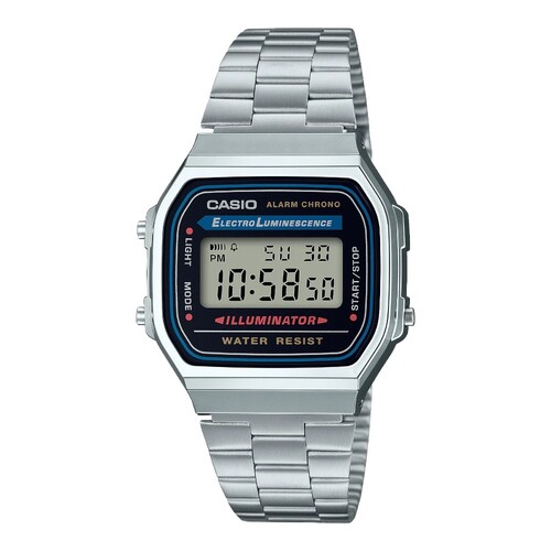 CASIO A168WA-1W Unisex Black Digital Watch with Silver Band A168WA-1WDF