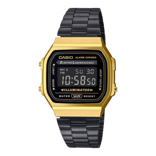 Casio A168WEGB-1B Vintage Unisex Digital Black Gold Watch EL Backlight