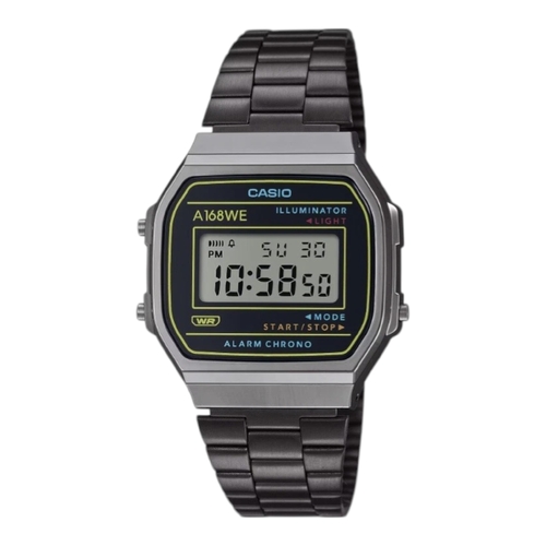 Casio A-168WEHB-1A Mens Watch Black Gold Dial Steel Band Digital Vintage