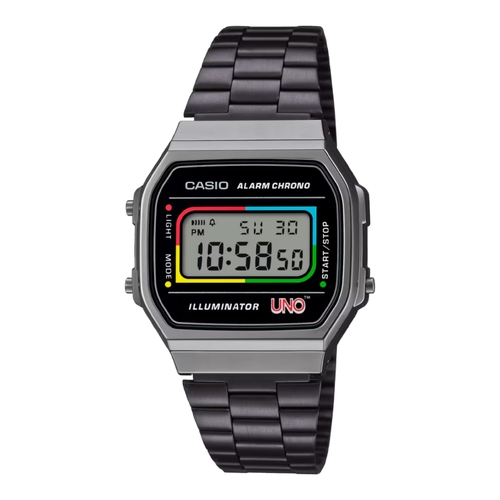 Casio A168WEUC-1A Unisex UNO Limited Edition Black Digital Watch EL Backlight