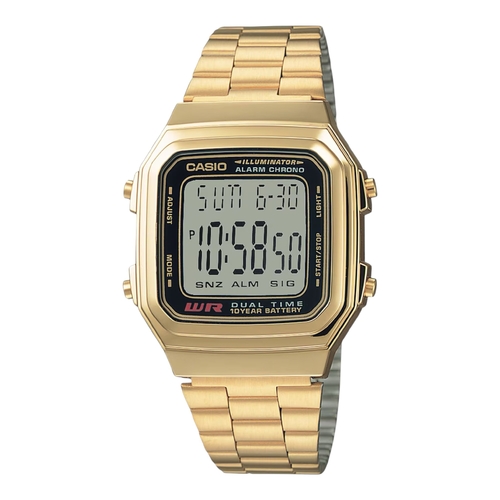 Casio A178WGA-1A Mens Digital Watch Gold Stainless Steel Alarm LED