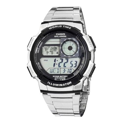 Casio AE-1000WD-1AV Digital World Time 10-Year Battery Stainless Men’s Watch