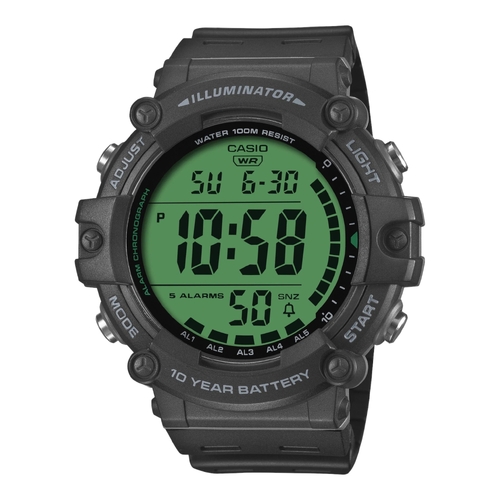 Casio AE-1500WHC-1AV Mens Digital Watch Black Resin Band Green Face 100m LED