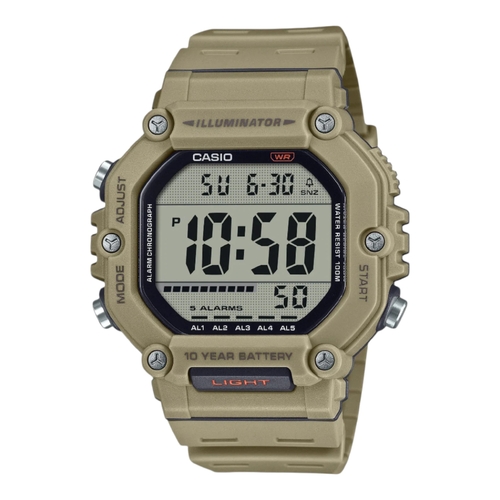 Casio AE-1600H-5AV Mens Watch Beige Resin Band Grey LCD Dial Digital 100M