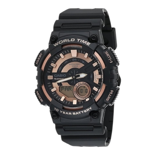 Casio AEQ-110W-1A3V Mens Watch Black Rose Gold Resin Analog Digital 100M