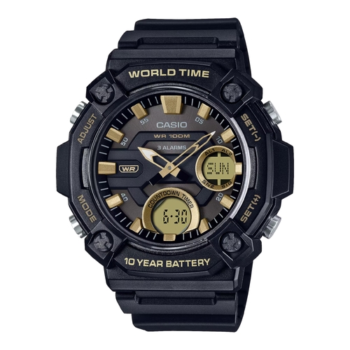 Casio AEQ-120W-9A Mens Analog Digital Telememo World Time Watch 10Yr 100M Alarm