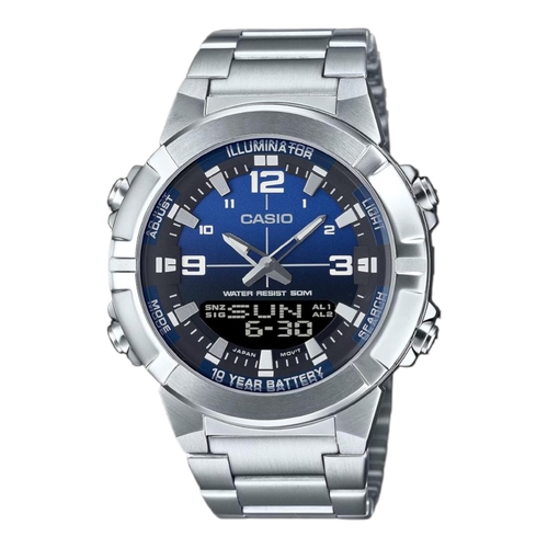 Casio AMW-870DA-2A1V Mens Watch Blue Dial Steel Band Analog Digital 50M