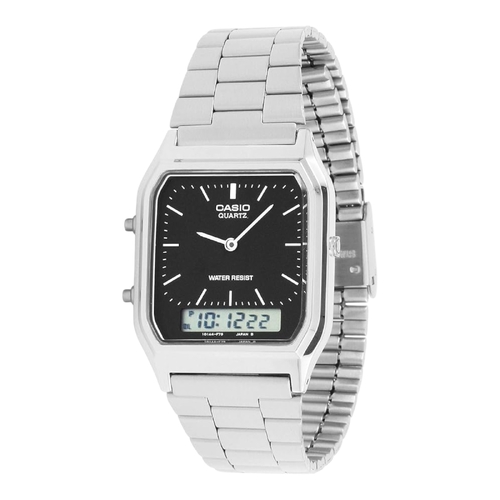 Casio AQ-230A-1DMQ Silver Stainless Steel Dual Time Analog Digital Unisex Watch
