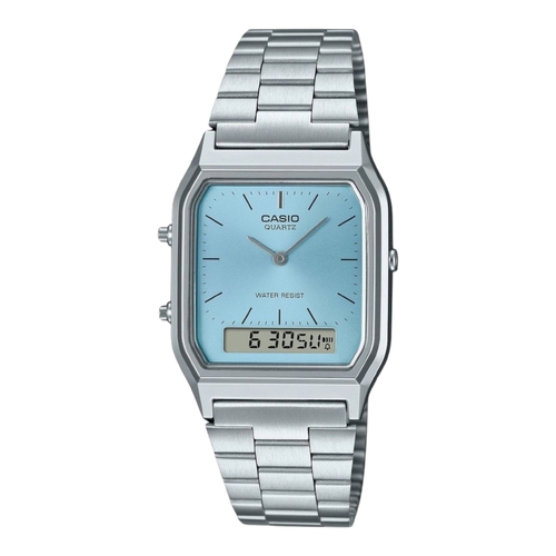 Casio AQ-230A-2 Unisex Watch Ice Blue Dial Digital Dual Time Alarm Steel Band