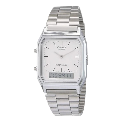Casio AQ-230A-7D Dual Time White Dial Stainless Digital Analog Watch Men