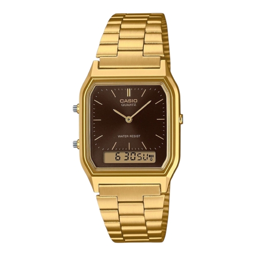 Casio AQ-230GA-5A Unisex Watch Brown Dial Gold Tone Analog Digital Vintage