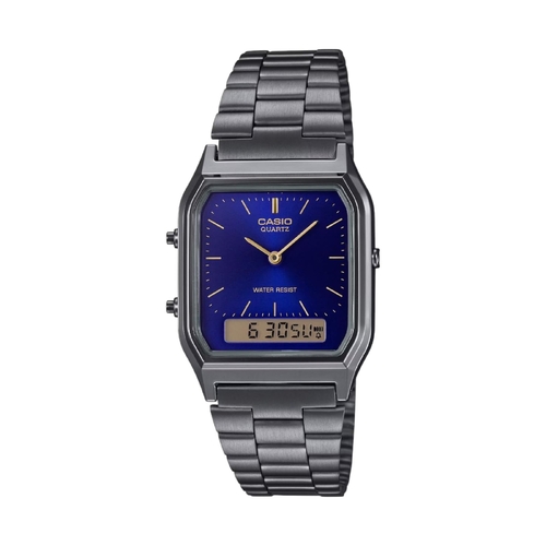 Casio AQ-230GG-2A Grey Blue Stainless Steel Retro Digital Analog Dual Time Watch
