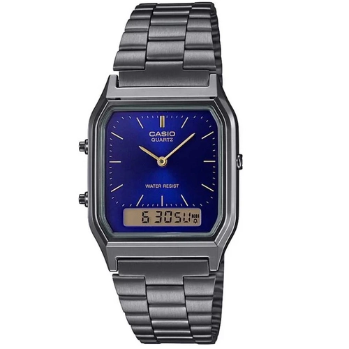 Casio AQ-230GG-2A Grey Blue Stainless Steel Retro Digital Analog Dual Time Watch